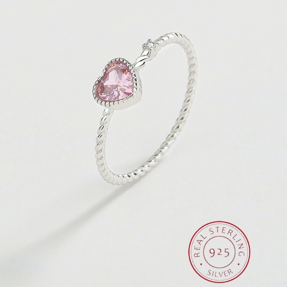 Pink Love Heart Premium Zircon 925 Sterling Silver Cross Band Rings - Picture 4 of 15